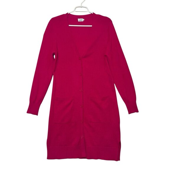 Cielo Sweaters - Cielo Women’s  Long Cardigan Button Front V Neck Pockets Hot Pink Size Large